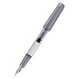 T1 Piston Fountain Pen Fine Nib, Gray Aluminium Transparent Acrylic Large Ink Capacity Writing Pen Box