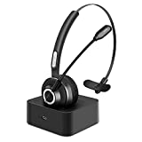 Giveet Bluetooth Headset for Cell Phones, Trucker Wireless Headset with Noise Cancelling Microphone, Charging Dock, Mute Function, 17h Talking Time for Home Office Call Center Skype Telephone PC