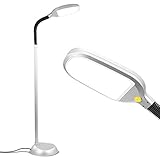 Brightech Litespan - Bright LED Floor Lamp for Crafts and Reading, Estheticians' Light for Lash Extensions, Adjustable Gooseneck Standing Lamp for Living Room, Bedroom and Office - Titanium Silver