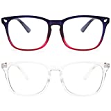 livho 2 Pack Blue Light Blocking Glasses, Computer Reading/Gaming/TV/Phones Glasses for Women Men,Anti Eyestrain & UV Glare (Clear+Blue Purple)
