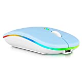 2.4GHz & Bluetooth Mouse, Rechargeable Wireless Mouse for Tecno Spark 5 Air Bluetooth Wireless Mouse for Laptop / PC / Mac / Computer / Tablet / Android RGB LED Sky Blue