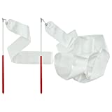 FAZHBARY White Rhythmic Gymnastics Wands Praise Dancing Streamers for Kids Baton Twirling Talent Shows Artistic Dancing, 2 Pack
