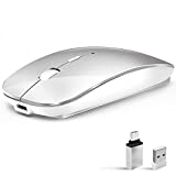 Wireless Mouse for Laptop, Bluetooth Mouse for MacBook Pro/Air/Mac/iPad/Chromebook/Computer -Rechargeale Dual Mode(USB 2.4Ghz + Bluetooth 5.2) Silent Cordless Mouse with USB C Adapter