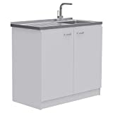 TuHome White Modern Engineered Wood Napoles Utility Sink with Cabinet