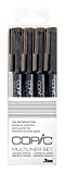 Copic Multiliner Waterproof Pigment Ink Pens, Set of 4 Assorted Nibs, Warm Gray Ink (MLWGRAY)