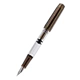 T1 Piston Fountain Pen Extra Fine, Vintage Brass Transparent Acrylic Large Ink Capacity Writing Gift Box