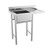Bonnlo 304 Stainless Steel Utility Sink with Drainboard, One Compartment Workbench Sink Commercial Sink for Restaurant, Laundry Room, Backyard, Garages - Overall Size: 35.8' W x 21.3' D x 40.2' H