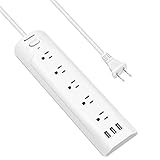 Muyumoon 2 Prong Power Strip Surge Protector with 3 USB Ports 5 Outlets 2 Prong to 3 Prong Long Extension Cord 6.6FT for Old House Home Office Handys