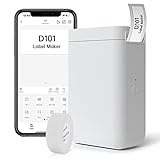 Label Maker Machine D101 Bluetooth Label Maker with Tape, 12-25mm Print Width Thermal Label Printer Portable for Business, School, Office Organization, Home Storage, White