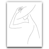 Abstract Fashion Hat Tip | Woman One Line Silhouette - 11x14 UNFRAMED Black and White Art Print of Nordic Modern Contemporary Female Form Line Drawing Wall Decor