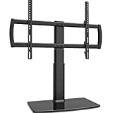 Universal Swivel TV Stand/Base Table Top TV Stand 32 to 65 inch TVs 80 Degree Swivel, 4 Level Height Adjustable, Heavy Duty Tempered Glass Base, Holds up to 88lbs Screens, HT04B-002U