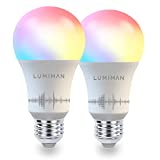 Smart Light Bulbs,Wi-Fi LED Lights,Multi-Colored and Warm to Cool White,Works with Alexa,Google Assistant and Siri,No Hub Required,2 Pack,A19 E26,7.5W 800LM