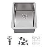 Undermount Bar Sink Stainless Steel-Bokaiya 15x17 Inch Wet Bar Sink 16 Gauge Single Bowl Small Bar Sink with Bottom Grid