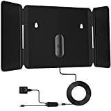 1byone TV Antenna - Amplified HD Digital Indoor TV Antenna Up to 200+ Miles Range Support 4K 1080P and All TVs with HDTV Powerful Singal Booster, 17ft Coax Cable