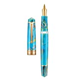 Asvine P20 Piston Fountain Pen Lake Blue Resin, Iridium Medium Nib Gold Trim Smooth Writer Collection with Case Set