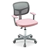 Costzon Kids Desk Chair, Children Study Computer Chair with Adjustable Height, Lumbar Support, Sit-Brake Casters, Swivel Mesh Seat, Ergonomic Kids Task Chair for 3-10, Home, School, Office (Pink)
