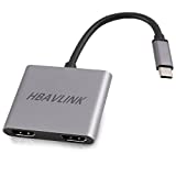 USB C to Dual HDMI Adapter for Dual Monitor, HBAVLINK Dual Monitor Adapter Extended Display Dual 4K@30Hz, USBC to HDMI Splitter for Dual Monitors Thunderbolt to HDMI Parallel Output Adapter for Laptop