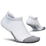 Feetures Elite Max Cushion No Show Tab - Running Socks for Men & Women - Athletic Compression Socks - Moisture Wicking - Large, White
