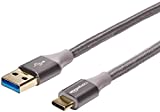 Amazon Basics Double Braided Nylon USB Type-C to Type-A 3.1 Gen 1 Charger Cable | 10 feet, Dark Gray