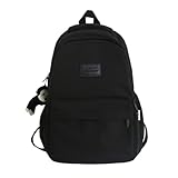 Kawaii Laptop Backpack Back to School Supplies Large Capacity Aesthetic Cute Plush Pendant Simple College Book Bag (Black)