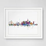 San Francisco Skyline City Poster Watercolor Painting Wall Hanging Skyline Wall Decor San Francisco Art Print Watercolor Fine Art Paper 11X14 inch No Framed