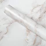 Homein Marble Wallpaper Peel and Stick Countertops Paper Waterproof, White/Gold Self Adhesive Matte Stickers for Cabinet Kitchen Floor Bathroom, Vinyl Sticky Removable Cover Matte (17.5'x78.7')