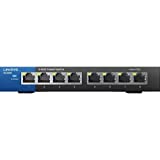 Linksys SE3008: 8-Port Gigabit Ethernet Unmanaged Switch, Computer Network, Auto-Sensing Ports Maximize Data Flow for up to 1,000 Mbps (Black, Blue)
