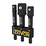 LEXIVON Impact Grade Socket Adapter Set, 3' Extension Bit With Holder | 3-Piece 1/4', 3/8', and 1/2' Drive, Adapt Your Power Drill To High Torque Impact Wrench (LX-101)