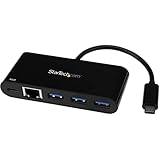 StarTech.com 3 Port USB-C Hub with Gigabit Ethernet & 60W Power Delivery Passthrough Laptop Charging - USB-C to 3x USB-A (USB 3.0 SuperSpeed 5Gbps) - USB 3.1/3.2 Gen 1 Type-C Adapter Hub (HB30C3AGEPD)
