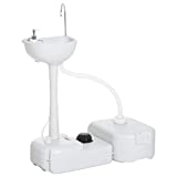 kleankin Portable Camping Sink Hand Wash Station Basin with 4.5 Gallon Tank 6.3 Gallon Recovery Tank & Soap Dispenser for RV,Outdoor,Indoor, HDPE, White