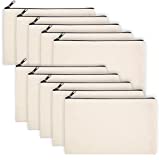 Legigo 10 Pack Blank DIY Craft Bag Canvas Pencil Case Blank Makeup Bags- Beige Canvas Pencil Pouch Bulk Canvas Cosmetic Bag Multi-Purpose Travel Toiletry Bag Canvas Zipper Bags (8.3 × 5 Inch)