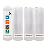 PackageZoom 4 Rolls 18' x 1500 Ft Stretch Wrap Heavy Duty, Industrial Strength Shrink Wrap, 55 Gauge High Performance Stretch Film Replaces 80 Gauge Low Films, Clear Hand Stretch Wrap