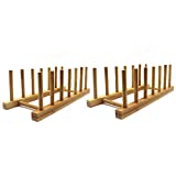 INNERNEED Bamboo Wooden Plate Racks Dish Stand Holder Kitchen Storage Cabinet Organizer for Dish / Plate / Bowl / Cup / Pot Lid / Cutting Board (Pack of 2)