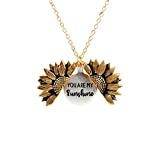 Sloong You Are My Sunshine Engraved Necklace Inspirational Sunflower Locket Necklace Jewelry Mother's Day Gift for Women Girlfriend