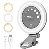 Selfie Ring Light for Phone iPhone Laptop, ANCwear Mini Clip On and Portable Light for Photography, Makeup, YouTube, Tiktok; 21 Light Mode 60 Led Beads 500mhA Rechargeable Battery Powered.