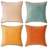 MONDAY MOOSE Decorative Throw Pillow Covers Cushion Cases, Set of 4 Soft Velvet Modern Double-Sided Designs, Mix and Match for Home Decor, Pillow Inserts Not Included (18x18 inch, Orange/Teal)