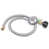 GasSaf 3FT Propane Regulator with Hose,Stainless Steel Braided Propane Gas Regulators and Gauges Suitable for Most LP Gas Grill, Heater and Fire Pit Table