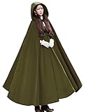 Gihuo Women's Wool Hooded Cape Solid Color Maxi Cloak Trench Coat (Army Green, One Size)