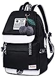 Lmeison Girls Backpack for Middle School, Cute Teens Bookbag for High School College, Waterproof Laptop Backpack Black School Bag with USB Charge Port, Teenage Casual Daypack for Travel,Christmas Gift
