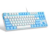 75% Mechanical Gaming Keyboard with Red Switch, MageGee LED Blue Backlit Keyboard, 87 Keys Compact TKL Wired Computer Keyboard for Windows Laptop PC Gamer - White/Blue