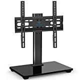 PERLESMITH Universal TV Stand - Table Top TV Stand for 32-55 inch LCD LED TVs - Height Adjustable TV Base Stand with Tempered Glass Base & Wire Management, VESA 400x400mm