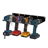 LADECH Holder Rack with Storage Shelf - Power Tool Organizer , Holds 4 Drills & Batteries - Heavy Duty Hanging Wall Mount for Garage , Home , Workshop - Iron (1 Piece)