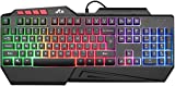 Rii RK202 RGB Gaming Keyboard Multiple Color Rainbow LED Backlit USB Wired Gaming Keyboard,104 Keys Silent Keyboard with Wrist Rest for Windows & Mac PC Gamers (Black)