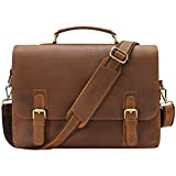 Jack&Chris 15.6 inch Leather Messenger Bag Genuine Leather Briefcase for Men Large Satchel Shoulder Bag Rugged Leather Computer Laptop Bag, BrownJC01-8