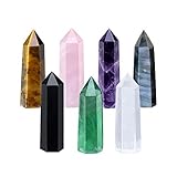 Jovivi 7 Pcs Chakra Healing Crystal Wands, 2.3' Natural Amethyst Rose Quartz Clear Quartz Crystal Fluorite Obsidian Prism Pointed Meditation Reiki Stones for Home Office Desk Decor