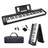 FVEREY 61 Key Folding Piano Keyboard, Semi Weighted Keys Portable Electronic Piano,Sheet Music Stand, Bag & Piano App- Portable for Beginners