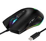 USB C Mouse Ergonomic Type C Wired Mouse RGB Gaming Mouse Optical Mice with 4 Backlight Modes up to 3200 DPI for MacBook Pro, Matebook X, MacBook 12', Chromebook, HP OMEN, More USB Type C Devices