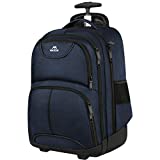 MATEIN Backpack with Wheels, Travel-friendly Rolling Laptop Backpack for Men Women, Freewheel Carry on Luggage Business bag, Compact College School Student Computer Bag fit 17 inch Notebook, Blue