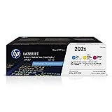 Original HP 202X Cyan, Magenta, Yellow High-yield Toner Cartridges (3-pack) | Works with HP Color LaserJet Pro M254, HP Color LaserJet Pro MFP M281 Series | CF500XM