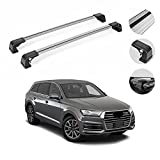 OMAC Roof Rack Cross Bar for Audi Q7 2015-2022 Silver | Car Rooftop Rail Crossbars 165 Lbs Load Capacity Adjustable Anti-Theft Keyed Locking 2 Pcs | Carrier for All Your Cargo Luggage Bike Kayak